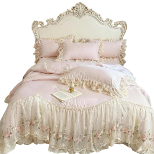 Juego de cama romántico de encaje francés de 4