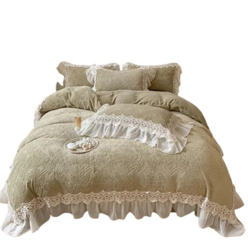 Juego de ropa de cama de terciopelo verde