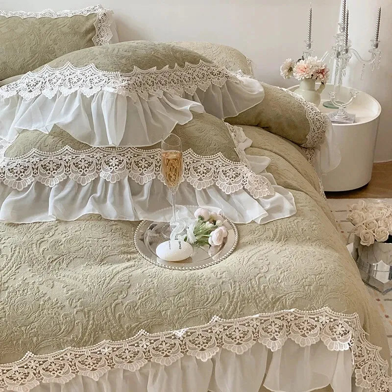 Juego de ropa de cama de terciopelo verde